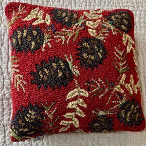 Ruby Pinecones 18" Hooked Wool Pillow by Chandler 4 Corners , EUC